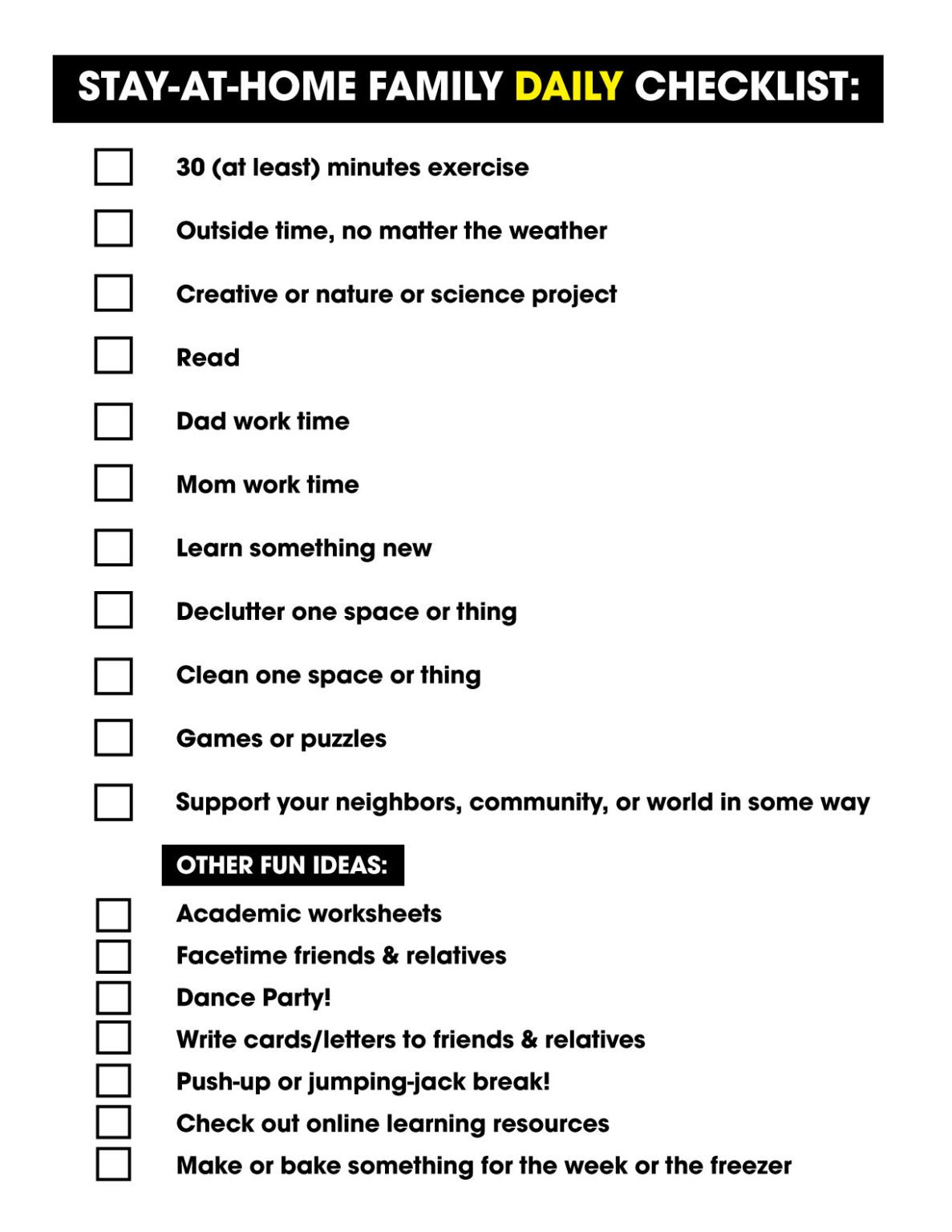 StayatHome Family Checklist » I Love Inspire(d)