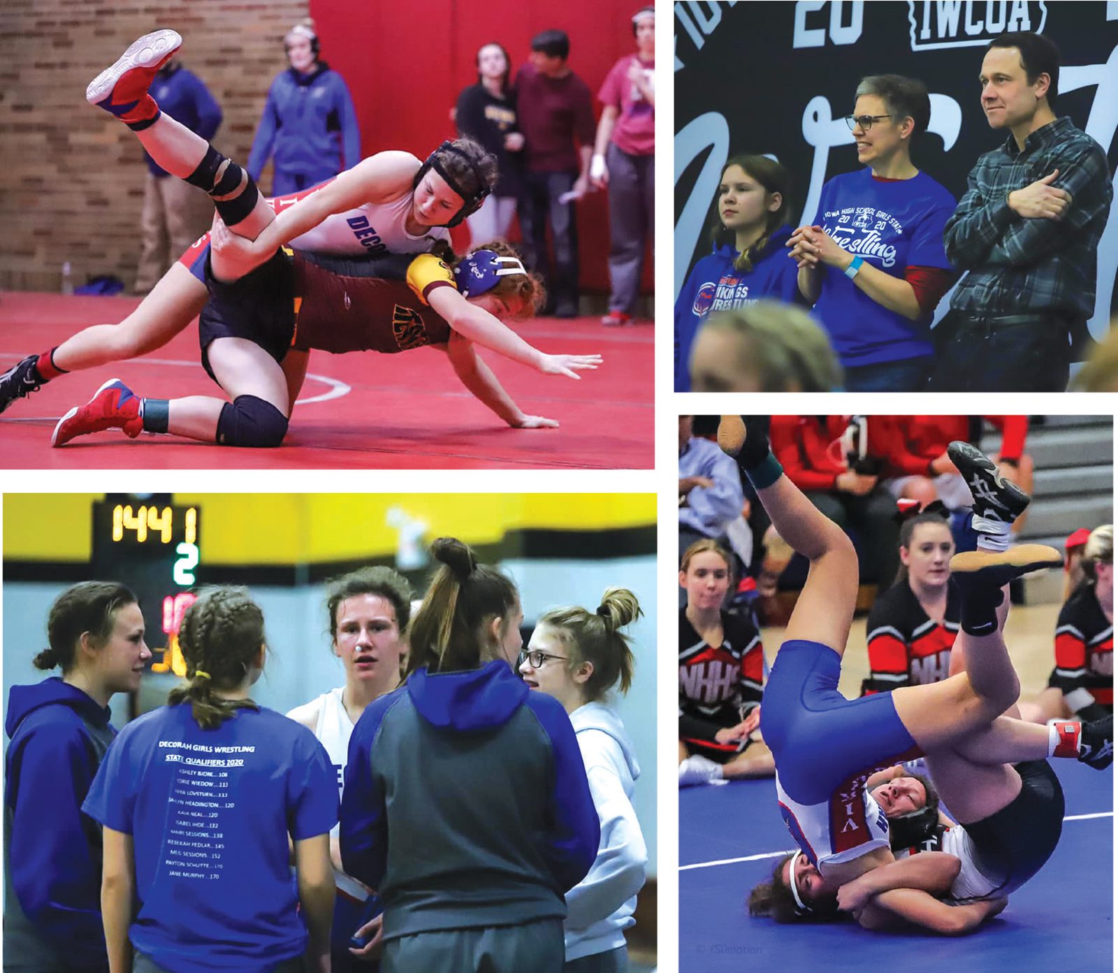 Sisters Meg Sessions and Mairi Sessions wrestling for Decorah High School